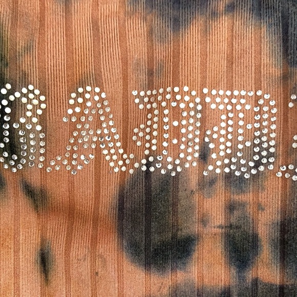 Rue21 crop top M L jr tie dye print ribbed cropped bling BADDIE on front casual - Picture 11 of 16